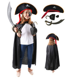 STRÓJ KOSTIUM PIRATA KORSARZA DLA DZIECI 5 ELEMENTÓW HAK KAPELUSZ SZABLA