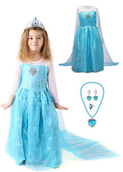 STRÓJ ZESTAW ELSA Z KRAINY LODU FROZEN SUKIENKA NASZYJNIK KOLCZYKI PIERŚCIONEK