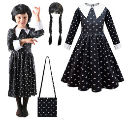STRÓJ SUKIENKA DLA DZIECI WEDNESDAY ADDAMS MUNDUREK WŁOSY HALOWEEN KARNAWAŁ