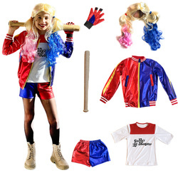 Strój HARLEY QUINN kostium z peruką i kijem 6 elementów rozmiary 120-150