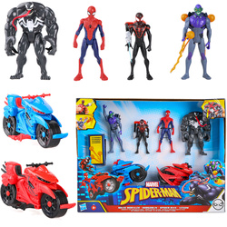 ZESTAW 4 FIGUREK SPIDERMAN VENOM GOBLIN MILES MORALES +2 POJAZDY +AKCESORIA F2907