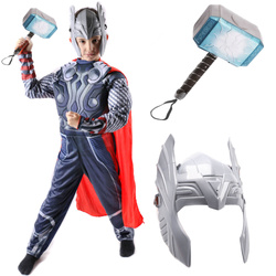 Strój THOR kostium z mięśniami + interaktywny młot + maska AVENGERS 110-122