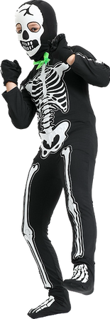 STRÓJ PRZEBRANIE ŚWIECĄCY W CIEMNOŚCI SZKIELETOR KOŚCIOTRUP Z KOSĄ HALOWEEN KARNAWAŁ UNISEX