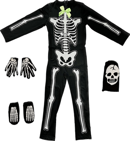 STRÓJ PRZEBRANIE ŚWIECĄCY W CIEMNOŚCI SZKIELETOR KOŚCIOTRUP Z KOSĄ HALOWEEN KARNAWAŁ UNISEX
